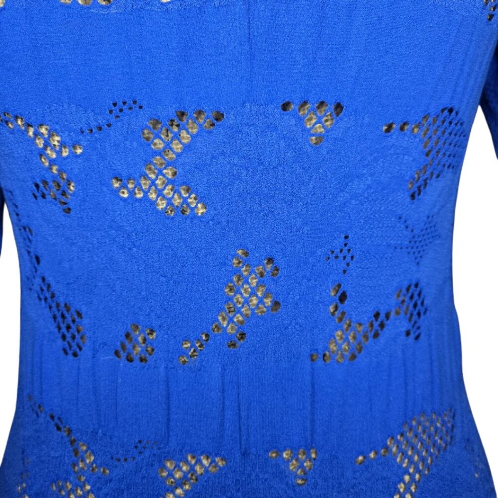 NWT Nordstrom Poof Royal blue leotard three-quarter length sleeves Bodysuit M/L - Picture 6 of 10